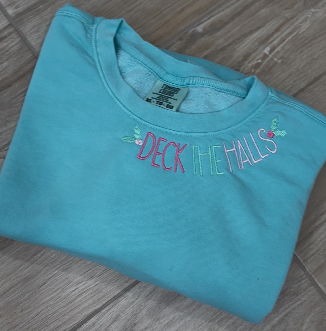 Deck the Halls Pastel Holiday Embroidered Sweatshirt