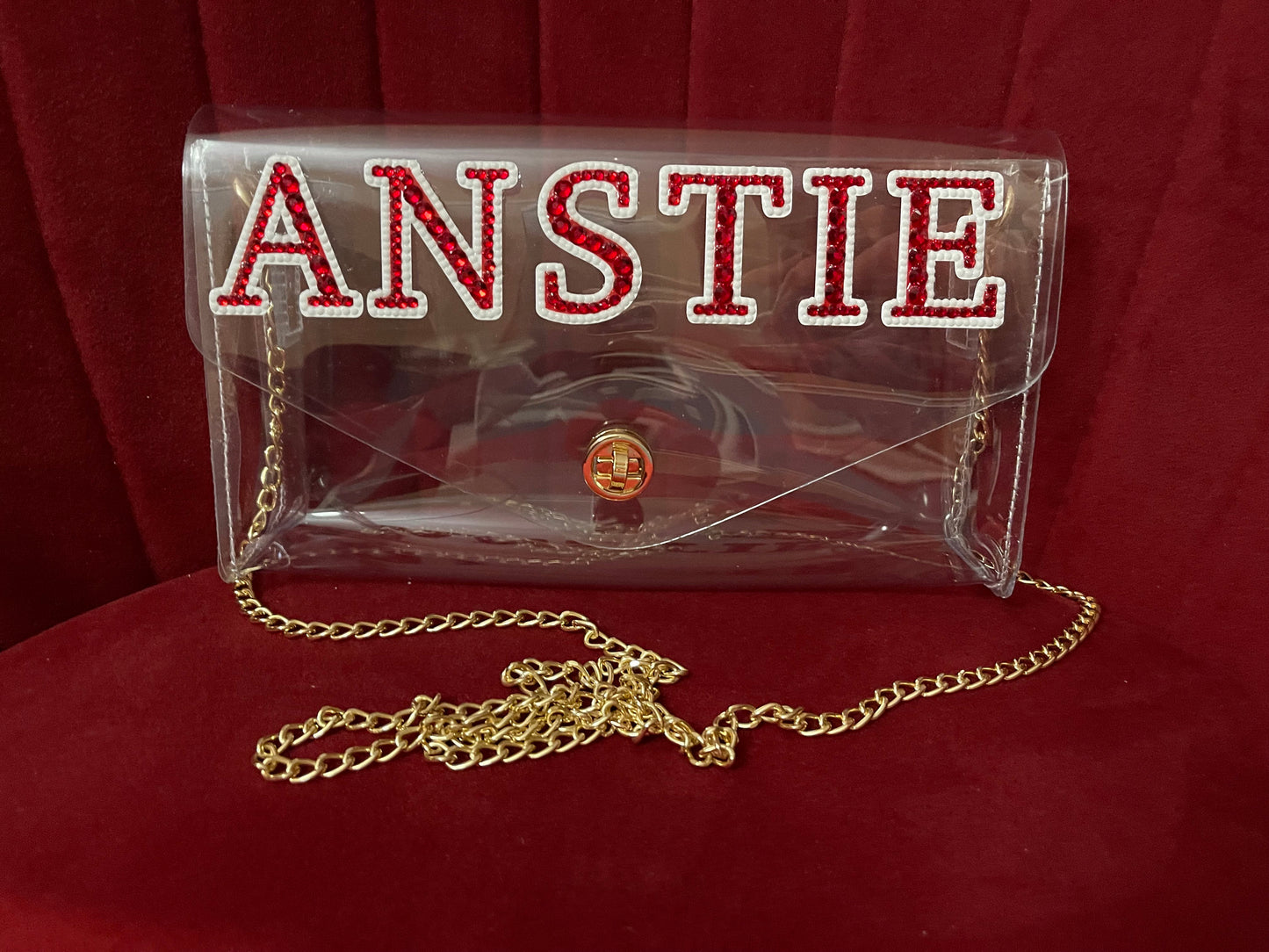 Rhinestone Clear Stadium Bag | Sparkly Crossbody Game Day Purse | Clear Concert Bag | Bling Purse for Football Games | Custom or Personalize