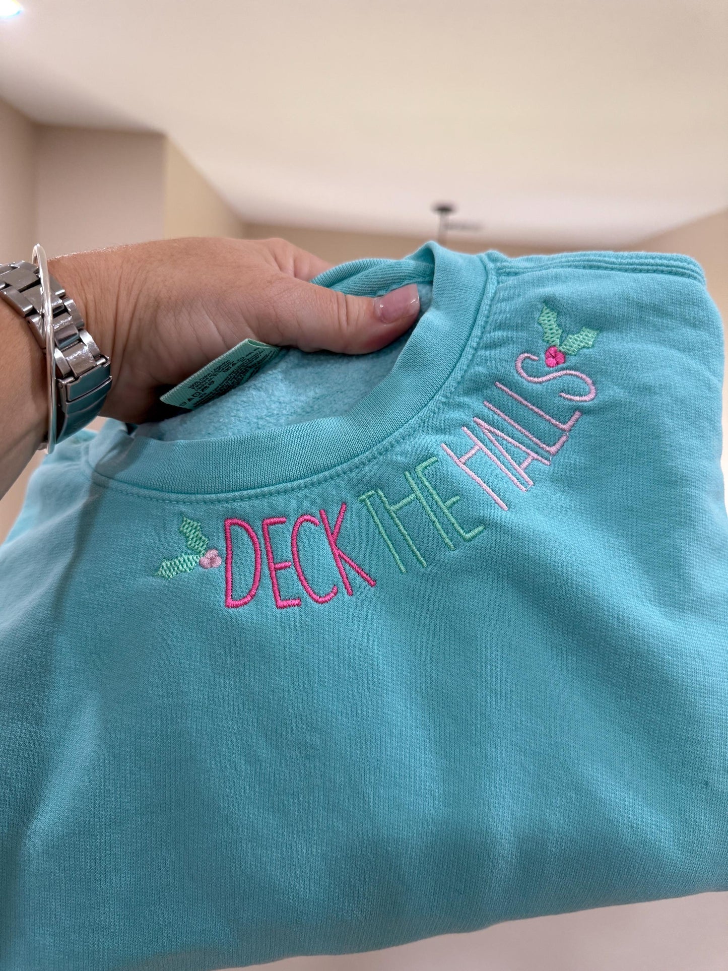 Deck the Halls Pastel Holiday Embroidered Sweatshirt