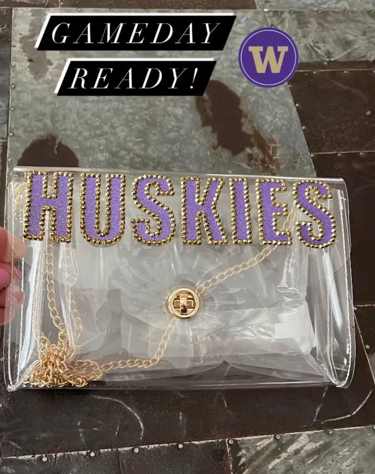 Rhinestone Clear Stadium Bag | Sparkly Crossbody Game Day Purse | Clear Concert Bag | Bling Purse for Football Games | Custom or Personalize