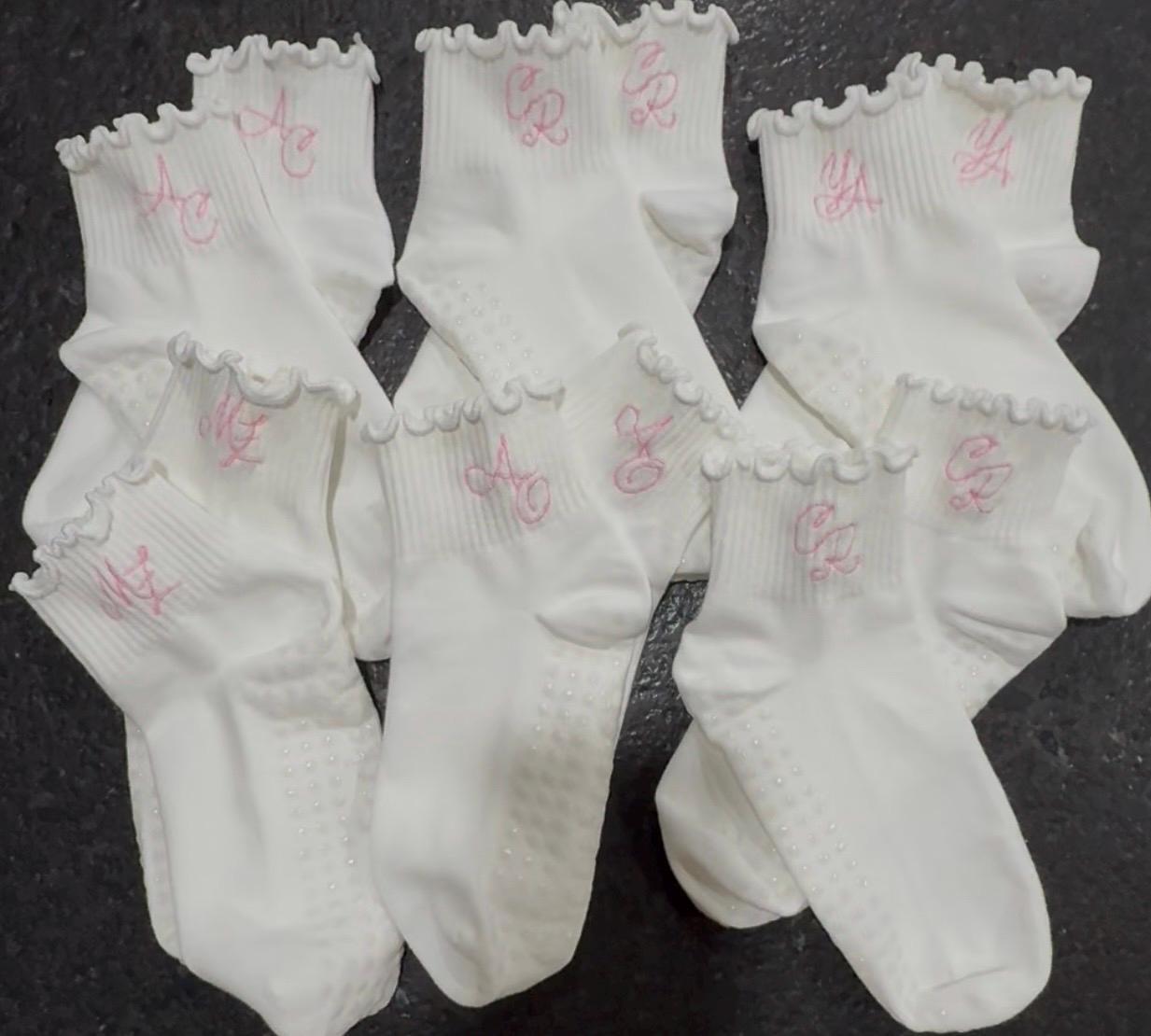 Personalized Pilates & Yoga Grip Socks |Embroidered Socks |Ruffle Yoga Socks | Bridesmaid Gift, Bride Socks, Gift for Her, Custom Yoga Socks