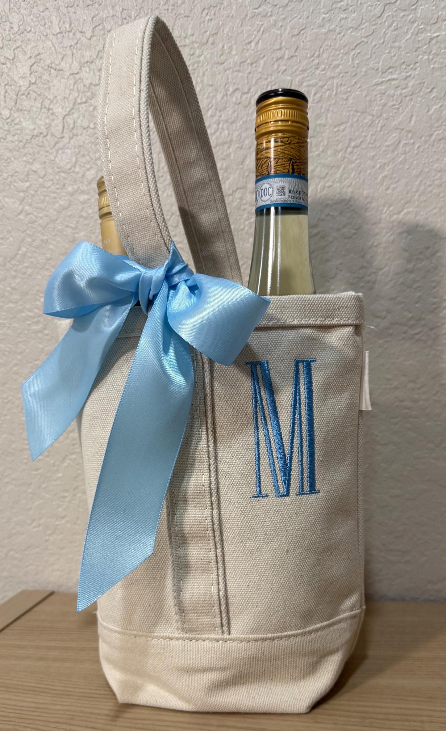 Personalized Embroidered Wine Tote Bag, Custom Name Wine Carrier, Bridesmaid Wine Bag, Monogrammed Canvas Wine Bottle Bag, Hostess Gift