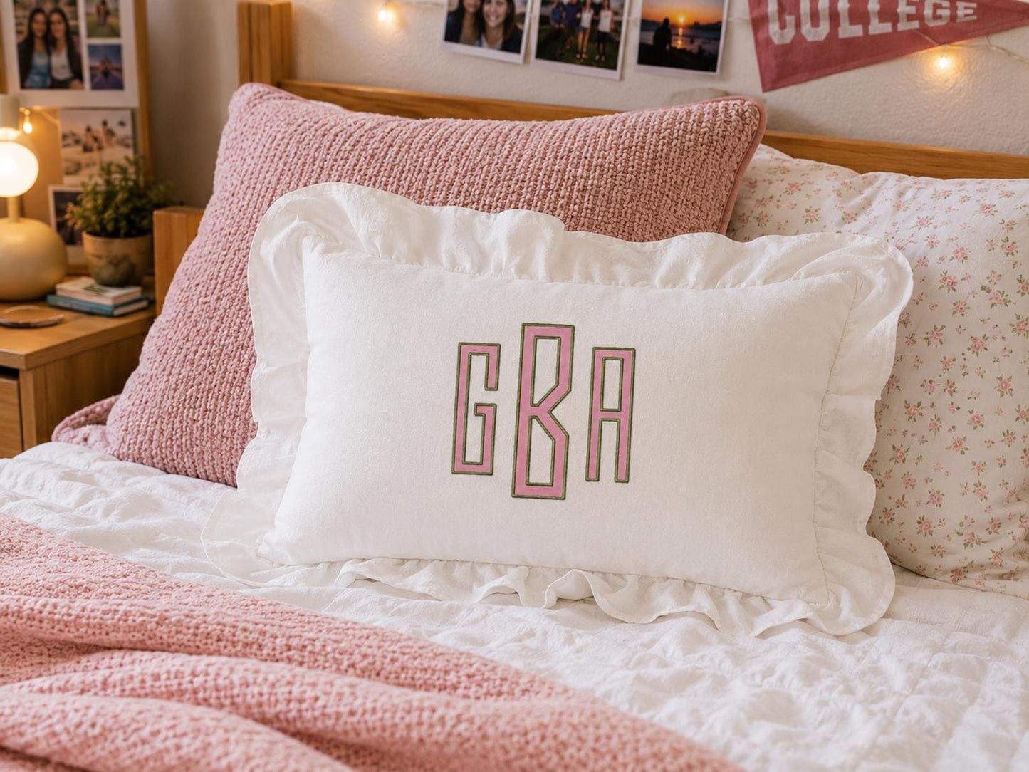 Personalized Appliqué Embroidered Pillow | Custom Monogram Lumbar Pillow | Preppy Dorm Decor | Girls Bedroom Pillow | Baby Nursery Gift