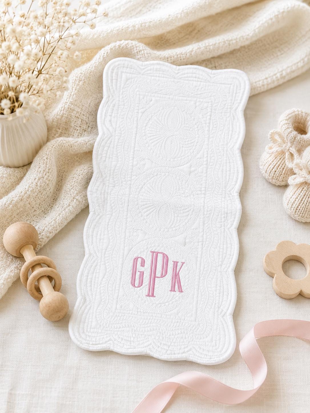 Personalized Heirloom Baby Burp Cloth | White Quilted Monogram Burp Cloth | Embroidered Baby Shower Gift | Newborn Keepsake