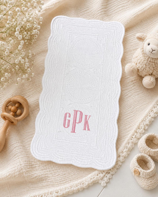 Personalized Heirloom Baby Burp Cloth | White Quilted Monogram Burp Cloth | Embroidered Baby Shower Gift | Newborn Keepsake
