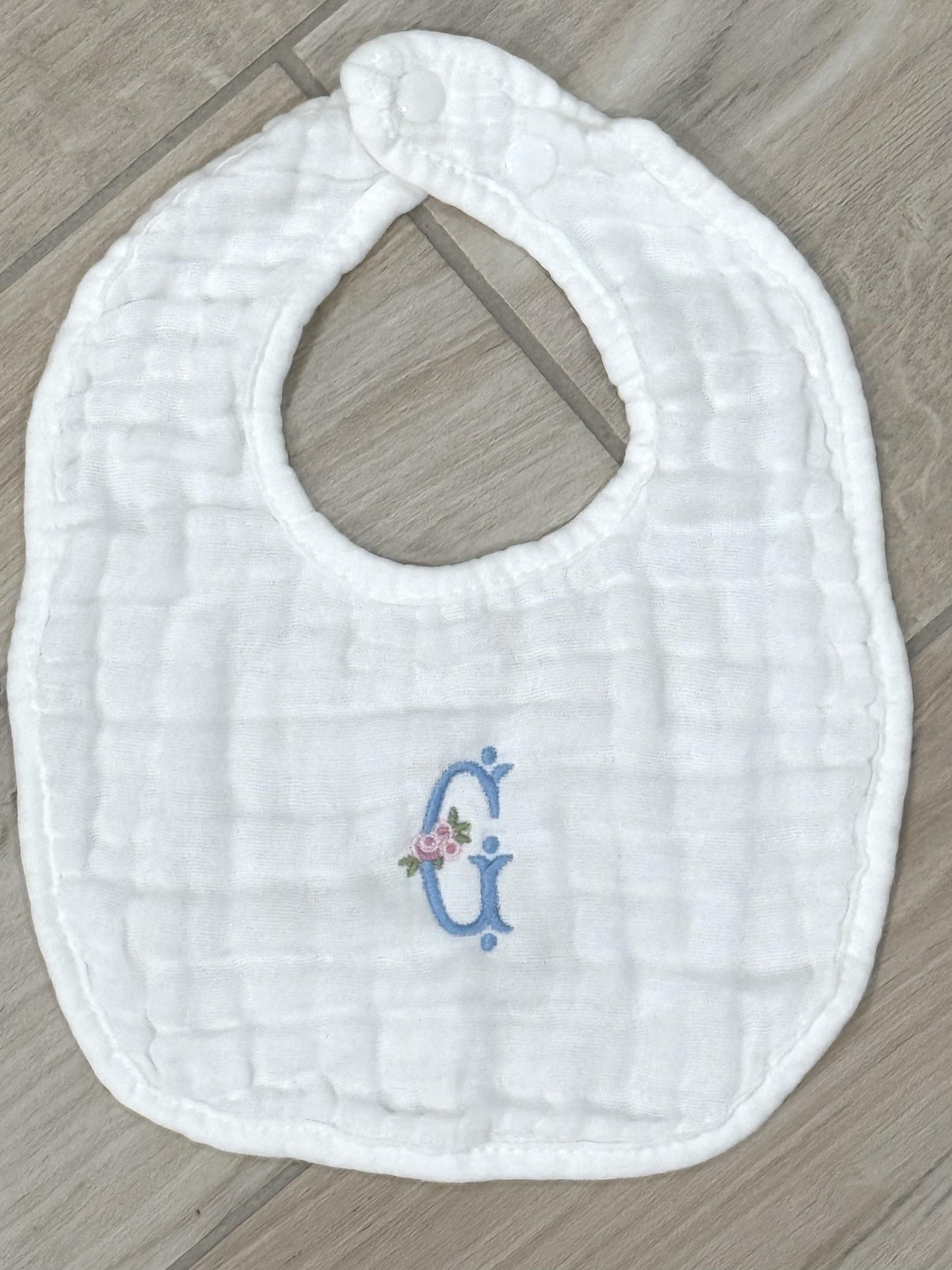 Custom Embroidered Muslin Baby Girl Burp Cloths and Bibs, Monogrammed Newborn Gift, Applique, Pink Bows and Floral Designs